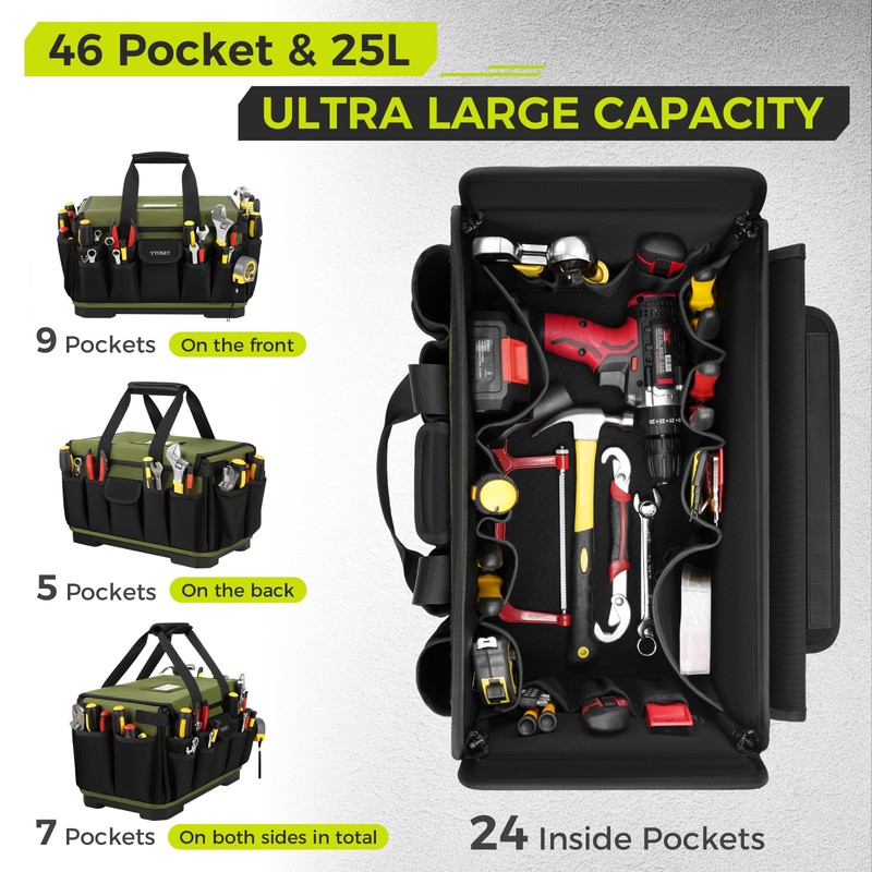 Heavy Duty Tool Bag 16-Inch, 46 Pockets Electrician Tool Bag