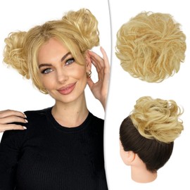 RUWISS Messy Bun Hair Piece Human Hair Messy Rose Bun Hair Buns Hair Piece for Women Real Hair Scrunchies Updo Hair Pieces Bun Extension Ponytail Messy Hair Bun (Golden Blonde)