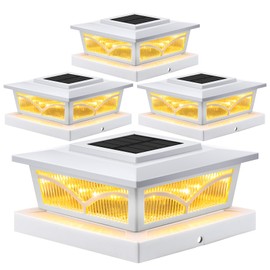 APONUO Solar Post Cap Lights, 2 Color Modes Fence Post Solar Lights for 3.5x3.5 4x4 5x5 Wooden/Vinyl Posts, Outdoor Waterproof Deck Posts Light Solar Powered for Garden/Patio/Porch, White 4 Packs