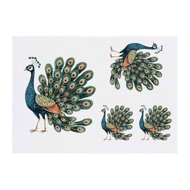 4 x 'Beautiful Peacock' Temporary Tattoos - Water Resistant, Skin-Safe, Non-Toxic Transfers, Mixed Sizes (TO00077178)