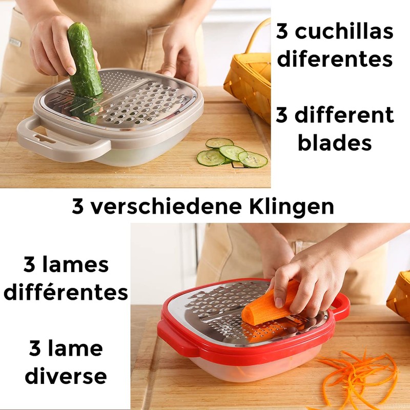 Kitchen Grater Stainless Steel with Container and Lid Professional Rasp