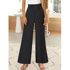 ANRABESS Womens Linen Pants 2025 Summer Casual Loose Wide Leg Palazzo Pants High Waist Flowy Beach Trousers Work Outfits Black Medium