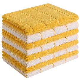 Microfiber Kitchen Towels - Super Absorbent, Soft and Solid Color Dish Towels, 8 Pack (Stripe Designed Yellow and White Colors), 26 x 18 Inch (Yellow)