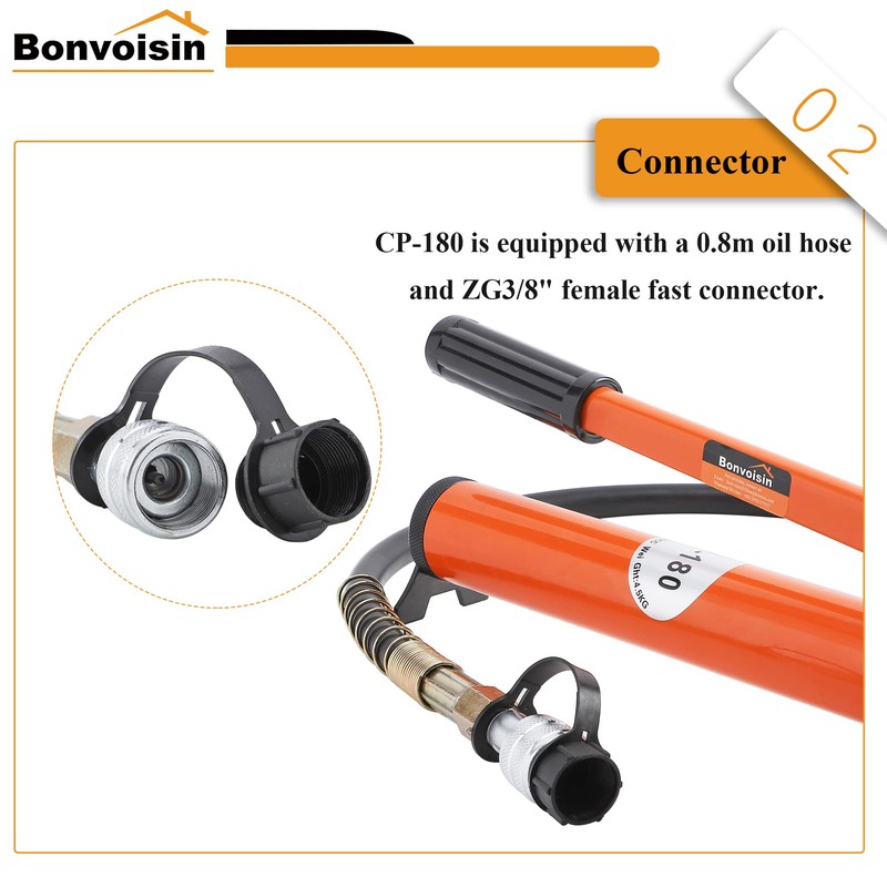 Bonvoisin CP-180 Manual Hydraulic Pump Hand Pump Hose Coupler for