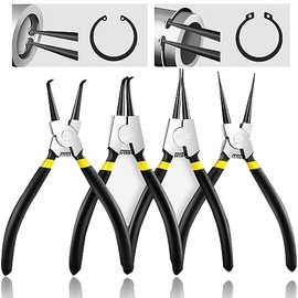 Juego de 4 Alicate de Anillo a Presión, Pinzas Craftsman, Alicates Internos y Externos de 7 ", Alicates de Mandíbula Recta/Doblada, Alicates de Clip en C, Juego de Alicate de Anillo de Resorte (Negro)