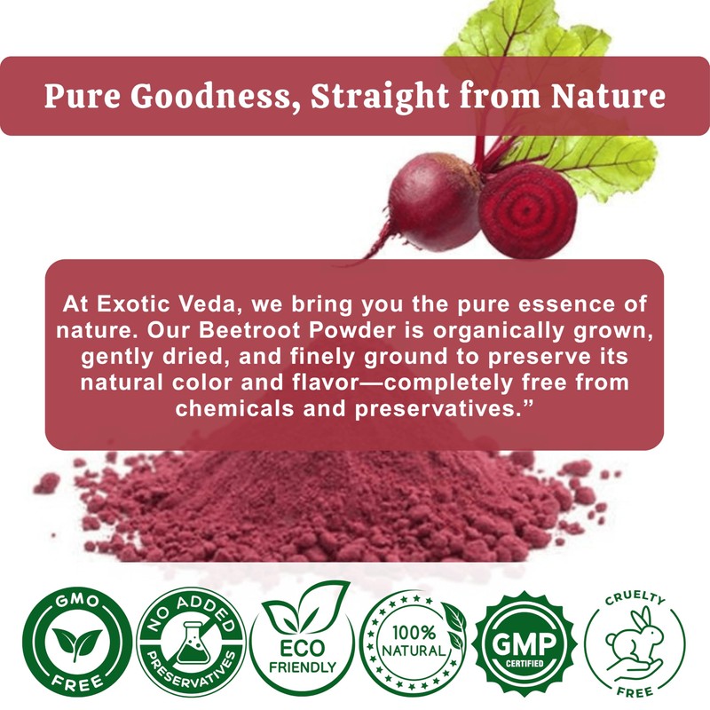 EXOTIC VEDA Organic Beetroot Powder 100g(3.53oz) | 100%Pure Beet Root