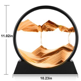 Herecanli Moving Sand Art Picture - 3D Quicksand Painting Decor - Round Glass 3D Deep Sea Sandscape - Relaxing Decoration for Home,Office,Desk,Mantle,Bookshelf,Room- (Yellow, 12 in)