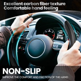 GSPSCN Universal Car Carbon Fiber Steering Wheel Cover Anti-Skid,Butterfly Steering Wheel Cover,Non-Slip Segmented Steering Wheel Protector,Fit for 99% Cars,Car Interior Accessories (Black)