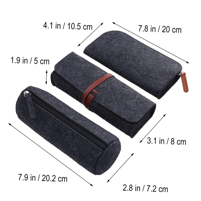 Gadpiparty 3Pcs Dark Grey Felt Makeup Bag Versatile Zipper Cosmetic