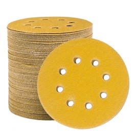 Stebraum sandpaper, 125 mm Velcro, sanding discs 125 mm, grain P120, 8 hole in gold, round Velcro sandpaper orbital sander, mixed grain for wood or metal, various grains available, Pack of 100