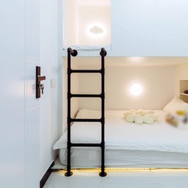 Wall Mounted Floor Mounted Ladders 4.8 ft, Basement Window Well Egress Ladder Heavy Duty Metal Bunk Bed Ladder for Attic Loft Deck Camper Van RV, 330lbs Capacity 1.46m Black