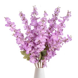 INSUNSIX Purple Long Stem Delphinium Artificial Flower 6pcs Fake Larkspur Artificial Flowers 35.43''Silk Flower for Tall Vase Floral Arrangement Wedding Centerpieces Home Garden Party Decor(Purple)