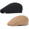 Malaxlx 2 Pcs Mens Womens Black Khaki Newsboy Flat Cap