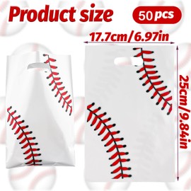 Zi Lan 50pcs Baseball Party Favors Bag with Handles White Goody Treat Gift bags for Kids Birthday Party Decorations Supplies