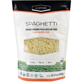 LIVIVA Organic Shirataki Spaghetti with Oat Fiber, Low-Calorie Pasta made from Konjac Root, Non-GMO, Gluten Free and Keto Certified, 14.11 Ounce (Pack of 4)