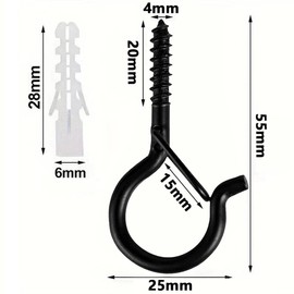 Ceiling Hooks, High Strength Screw Hooks, Set of 10, Hanging Hardware Hooks with Screws, Safety Buckle Design, 55mm, Carbon Steel, Plastic Extension Pipe, Indoor and Outdoor Use, Perfect for Hanging