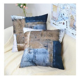 TIAODIAN Set of 2 Velvet Cushion Covers 45 x 45 cm Brown Blue Modern Home Art Abstract Decor Pillow Case 18x18 inches for Living Room Sofa Garden Outdoor Cushions