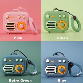 Compatible with Retro Radio AirPods Case 2 & 1, Protective Silicone Retro Radio Skin for AirPod 1/2 Case Gramophone, Funny Kawaii Cute Fashion Cartoon 3D Cover for AirPods with Ring (Green)