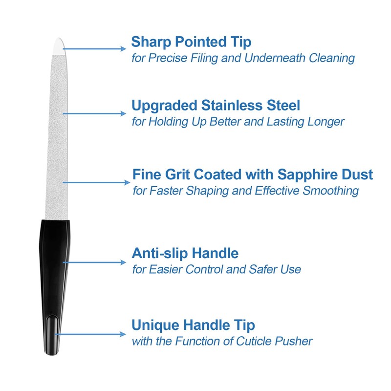 Fingernail Files (6 Pack), Metal Nail Files for Natural Nails