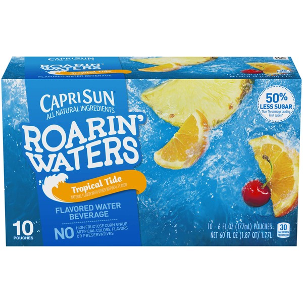 "Capri Sun Roarin' Waters Tropical Tide Naturally Flavored Water Kids Juice Beverage (40 ct Pack, 4 Boxes of 10 Pouches)"