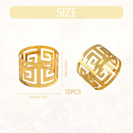 Pack of 12 Metal Napkin Rings Gold Hollow Napkin Buckles Banquet Napkin Ring Table Decoration for Christmas New Year Birthday Wedding Party Dinner