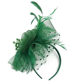KalluliCC Fascinators Hat for Women Tea Party,Green Kentucky Derby Hats with Mesh Ribbons Feathers Headbands for Women Girls