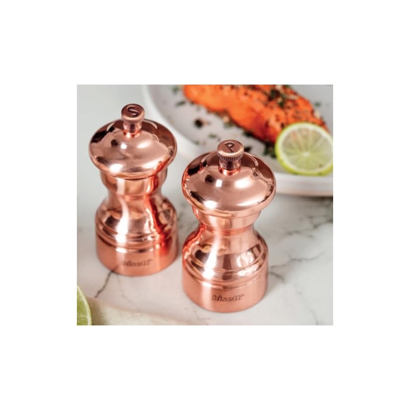 Bisetti Messina Copper Plated Beechwood Pepper Mill With Adjustable Grinder,