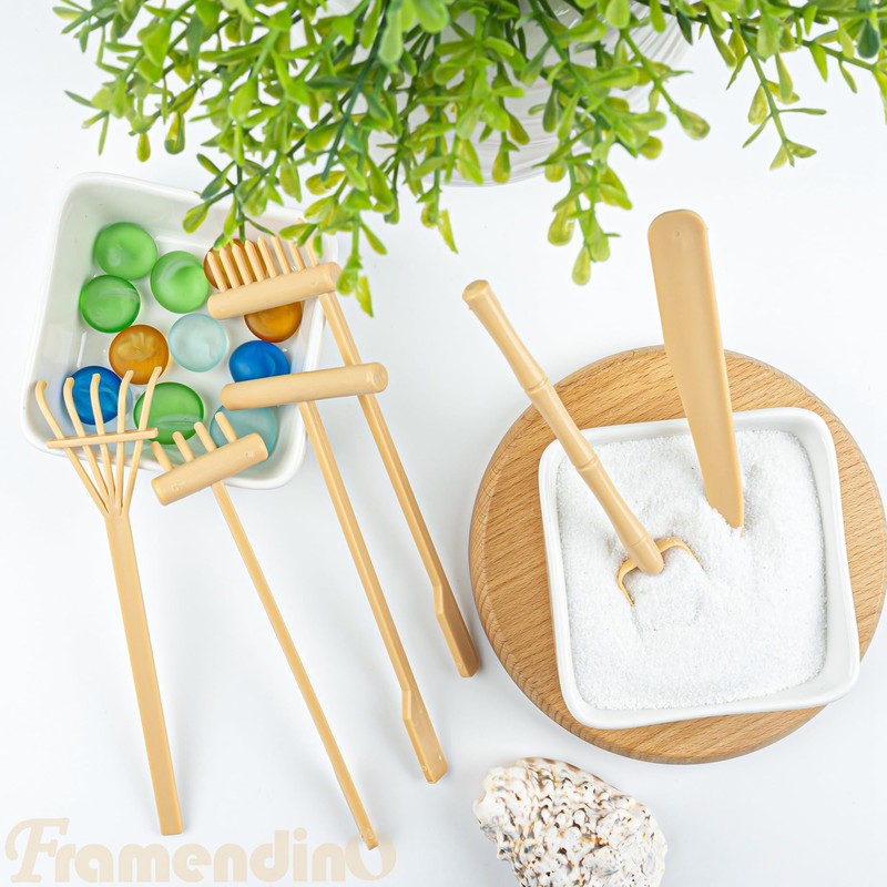 Framendino, 6 Pack Mini Zen Garden Rake Tools Plastic Small