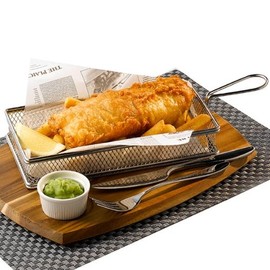 Genware Stainless Steel Rectangular Fryer Serving Basket 26 x 13 x 4.5cm | Fish & Chip Basket, Food Presentation Basket