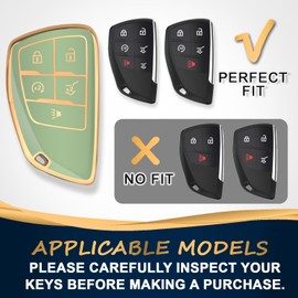 QBUC for Chevy Key Fob Cover with Keychain Soft TPU Protection Case Compatible with 2021-2026 Chevy Equinox Blazer Tahoe Suburban GMC Yukon Denali Silverado 5-Buttons(Gold Trim Green)