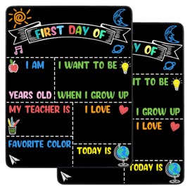 2PCS First and Last Day of School Chalkboard Sign Reusable, 14x11 in Back to School Board First & Last Day of Kindergarten Sign, Double Sided School Preschool Signs for Kids Girls Boys