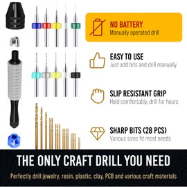 Micro Drill Bits Set with Pin Vise | Small Hand Drill - Pin Vise Hand Drill Manual, PCB Mini Bits for Resin Beads Polymer Clay | DYI Jewelry Making, set