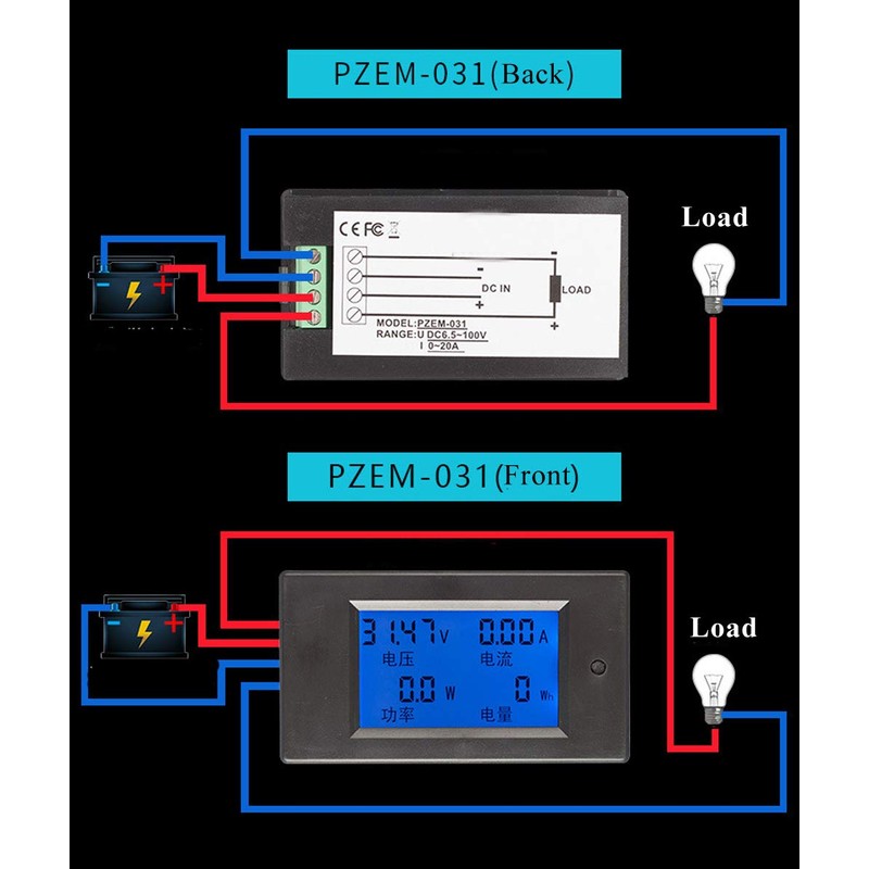 Hailege ELECTRIC_CIRCUIT_TESTING_DEVICE Multimeter, DC 6.5-100V 0-20A LCD Display Digital Ammeter