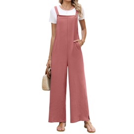 ANRABESS Overalls for Women 2025 Summer Casual Loose One Piece Outfits Baggt Wide Leg Jumpers Lightweight Comfy Rompers Rust X-Large