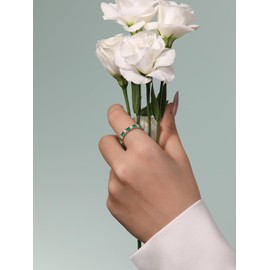 Emerald Band Rings for Women 925 Sterling Silver Stackable May Birthstone Ring Eternity Wedding Band Size 7