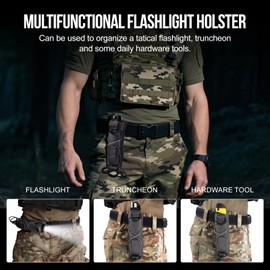 OneTigris Flashlight Holster Molle Flashlight Holder for Belt Tactical Pouch for Torch Linear Hand Tool with Open-top MOLLE Strap for Vertical & Horizontal Carrying