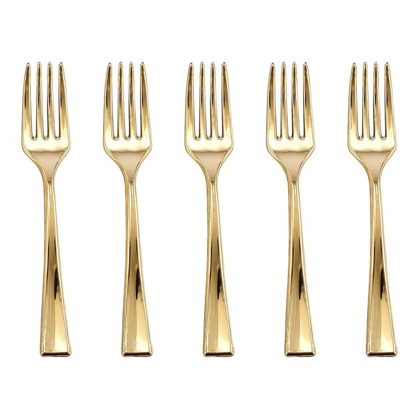 Plastic Gold Forks 600 Pcs - Disposable Appetizer Forks - 4" Mini Salad Forks - Small Dessert Cocktail Fork Set - Bulk Party Silverware Utensils Catering Supplies For Wedding, Birthday & All Occasions