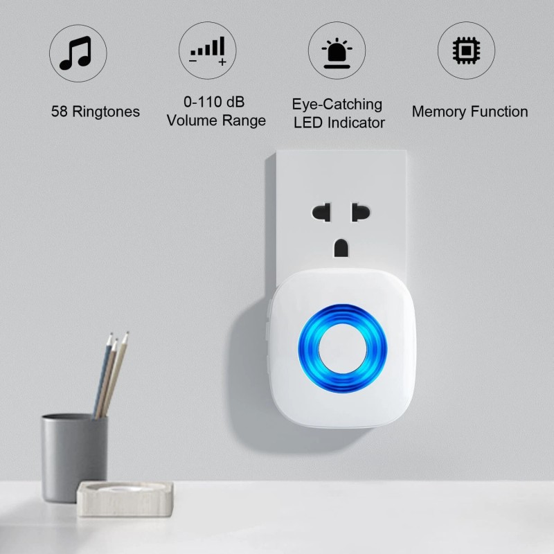 PHYSEN Wireless Doorbell with 2 Receivers 2 Buttons - PHYSEN