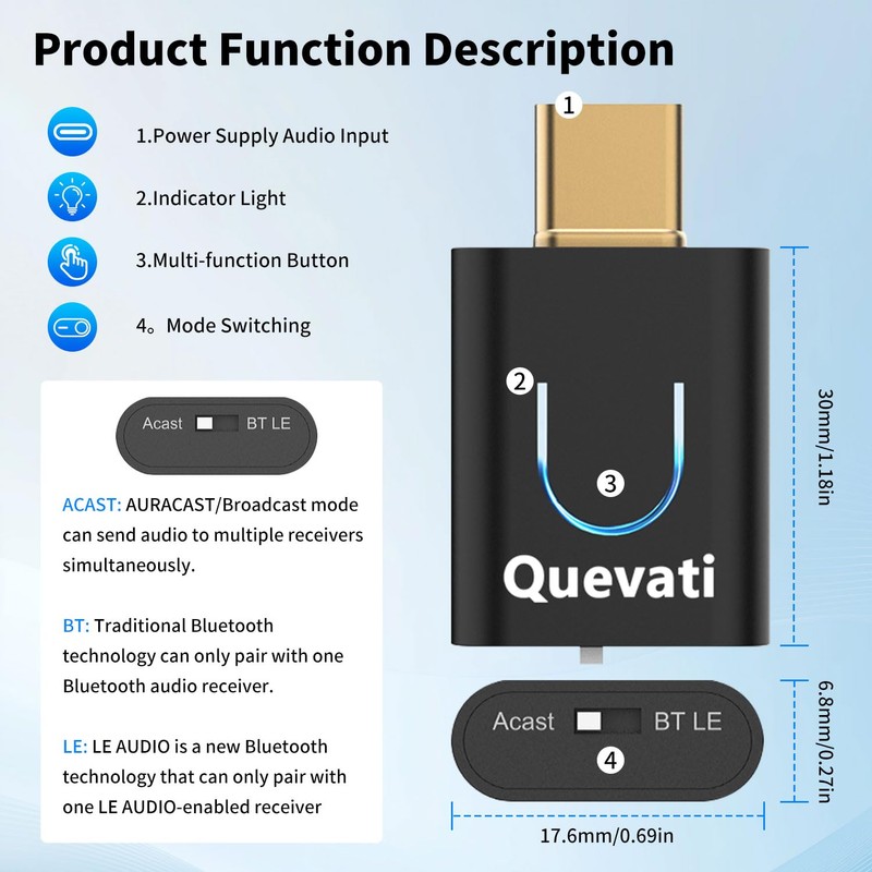 Quevati USB C QCC5.4 Bluetooth USB Audio