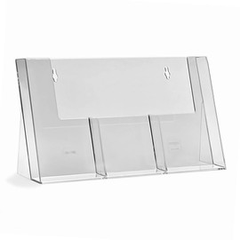 TAYMAR Table Brochure Holder, Flyer Stand with 3 Compartments for DIN Long (DL), Transparent