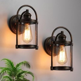 SUNEASY Outdoor Wall Lanterns Aluminum Anti-Rust Porch Lights 2-Pack, Exterior Light Fixtures IP65 Waterproof Clear Glass Wall Mount Outdoor Sconces Lamps