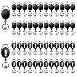 YAKESD 50 Packs Heave Duty Badge Reels Retractable with Carabiner Belt Clip and Key Ring, Badge Holders for ID Card Name Keychain(Black, 26.5 Inch Pull Cord)