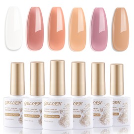 Gellen Nude Gel Nail Polish Set for French Manicure, 10ml/0.33oz 6 Colors White Nude Gel Polish No Wipe Soak Off light UV Gel for Nail Manicure DIY Art Salon Home