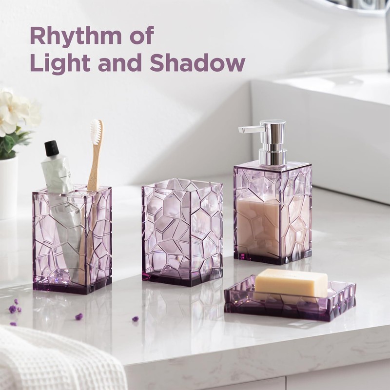 HBlife Bathroom Accessories Set, Lavender Purple Acrylic Bathroom Counter Set