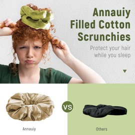 Annauiy Pack of 2 Hair Bobbles Scrunchies for Women, Premium Satin Surface, Padding Made of 100% Cotton, Large, 6 cm Wide Edge Scrunchie for Women, Girls, Hair Accessories (Green and Curry)