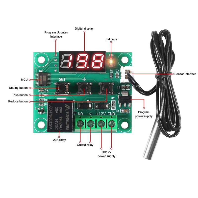 2PCS W1209 Temperature Controller Module,LED Display Digital Thermostat Module with