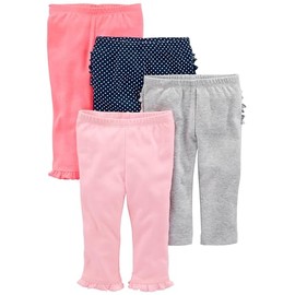 Simple Joys by Carter's Baby Girls' 4-Pack Pant, Coral Pink/Grey/Navy Dots/Pink, Preemie