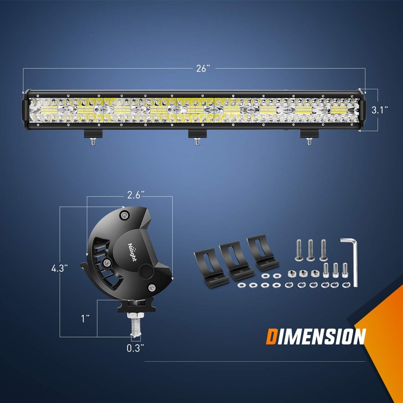 Nilight LED Light Bar 26Inch 540W 50000LM Flood Spot Combo