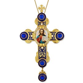 Needzo Icon of Jesus Christ The Teacher Wall Cross Russian Orthodox Catholic Icon Wall Hanging Jeweled 9 Inch, Blue