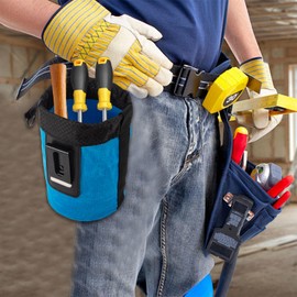 Nail/Screw Work Pouch,Metal Clip-On Tool Pouch for Tools Screws and Nails,Ideal for Electrician Plumber Carpenter Contractor Handy Man and Any Tradesperson-Blue